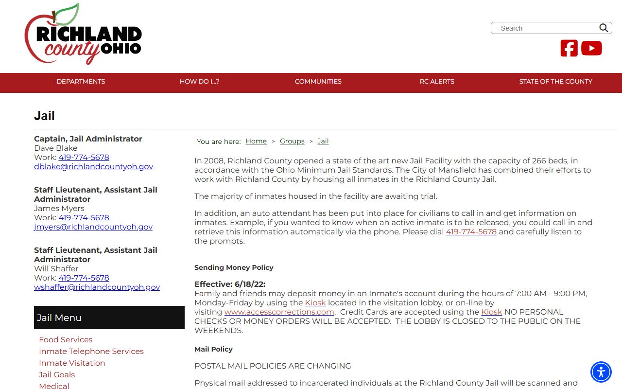 Richland County Jail inmate population overview page